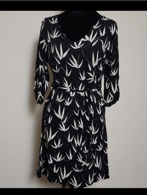 La Fée Maraboutée Midi Dress Black Cream Leaf Print Parisian Boho EU 40 US 8–10